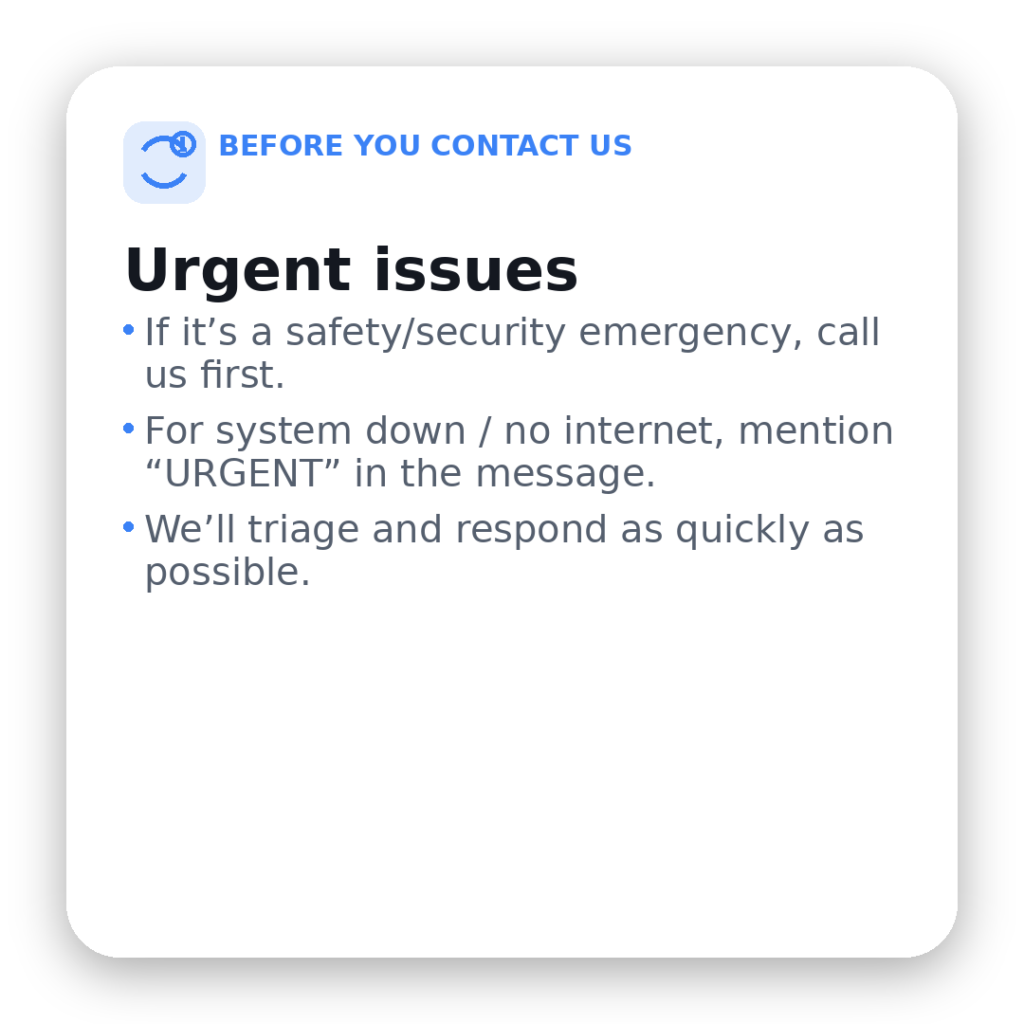 support beforecontact card 3 urgentissues